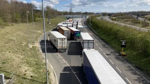 Lorries queuing at Eurotunnel