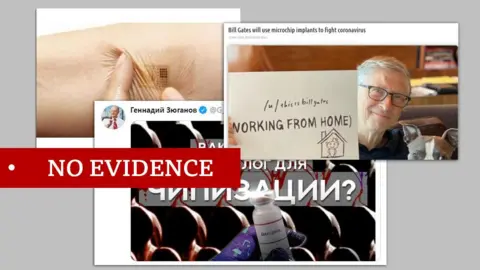 Graphic labelled "no evidence" showing screenshots about the Bill Gates vaccine rumours