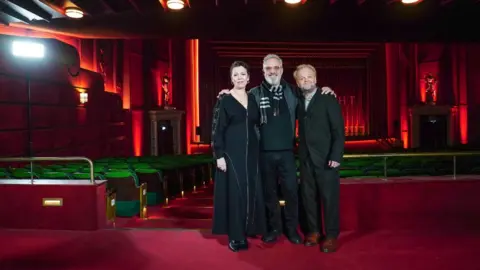 PA Media Olivia Colman, Sam Mendes and Toby Jones at Carlton Cinema in Westgate-on-Sea