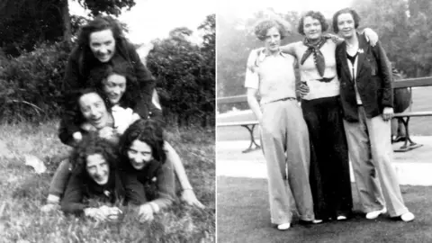 Lizzie Ashcroft Collection (left) Lizzy Ashcroft, a friend, Andree Gaukler, Lily Parr and Margaret Thornborough (right) Margaret Thornborough, Carmen Pomies and Lizzy Ashcroft at Empire Services Bowls Club in Preston