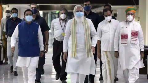 Getty Images Prime Minister Narendra Modi with Union Ministers arrives to attend an all-party meeting, ahead of the parliament monsoon session.