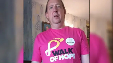 Brain Tumour Research Michael Lock in a Walk for Hope T-shirt