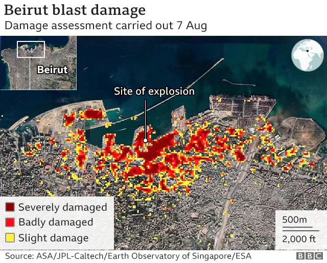 Nasa damage assessment following 4 August 2020 explosion in Beirut