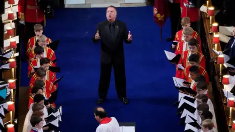 WPA Pool/Getty Images Sir Bryn Terfel sings during the Coronation of King Charles III and Queen Camilla at Westminster Abbey