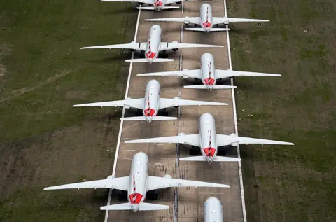 Reuters Stacked planes on runway