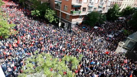 EPA Aerial view of a large crowd in support of the prime minister in Madrid at the weekend