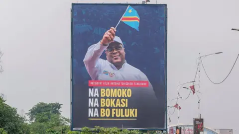 AFP Incumbent President of the Democratic Republic of the Congo and presidential candidate Felix Tshisekedi's campaign poste