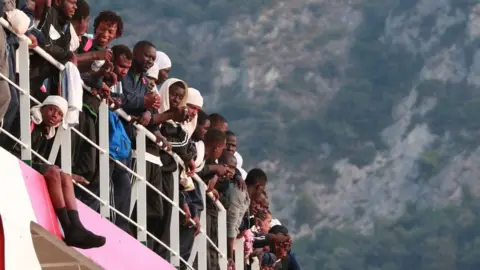 AFP/Getty An MSF ship arriving with migrants in July 2017