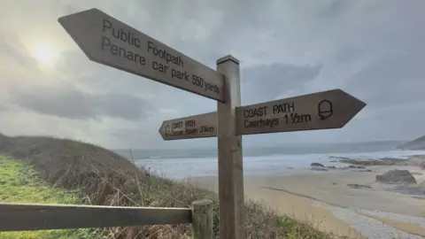 BBC A sign post on the South West Coast Path near Dodman Point in Cornwall