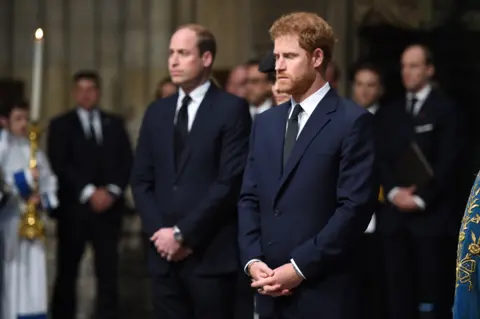 Getty Images Prince Harry and Prince William at the Service of Hope in Westminster Abbey