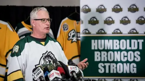 Reuters Rob Meunch speaks at press conference in Humboldt arena on Saturday