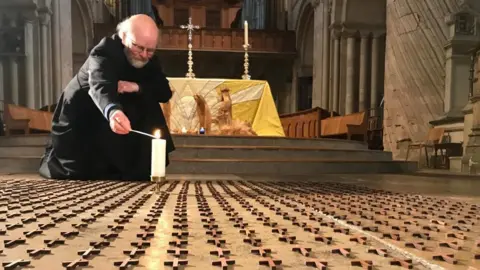 Memorial of crosses at Norwich Cathedral