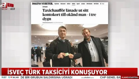 Ahaber News Tukish TV showing a photo of the businessman and the taxi driver in a Swedish Newspaper