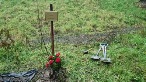 A silver birch tree was planted close to the spot where Thomas Niedermayer's body was found