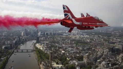 Ministry of Defence Red arrows fly over London