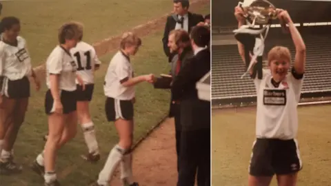 Lori Hoey Lori Hoey receives a medal (left) and later lifts the trophy