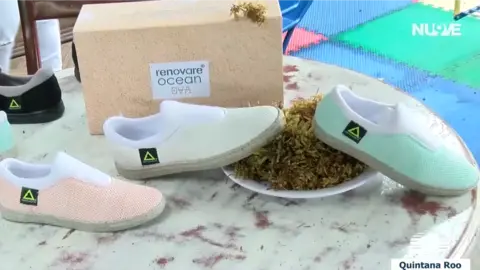 Televisa Qintana Roo Presentation of recycled shoes, Cancun, Mexico, 2019