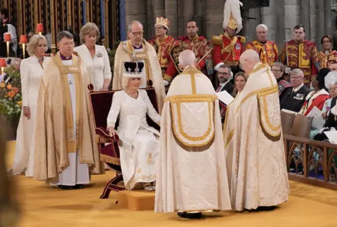 Jonathan Brady / PA Media Queen Camilla is crowned with Queen Mary's Crown