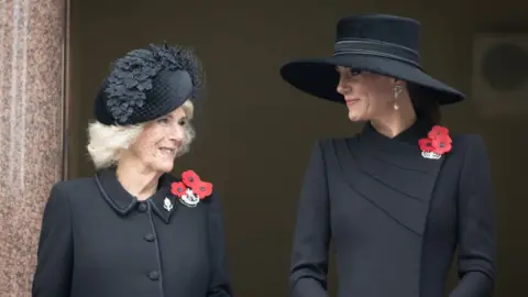 Getty Images The Queen Consort and Princess of Wales watched the ceremony from a balcony