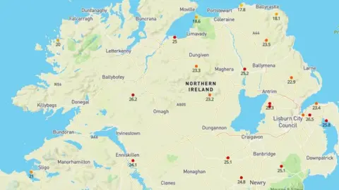 map of temperatures