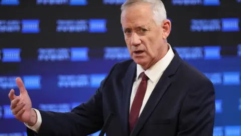 EPA Benny Gantz speaks at the Israel Democracy Institute (23 August 2022)