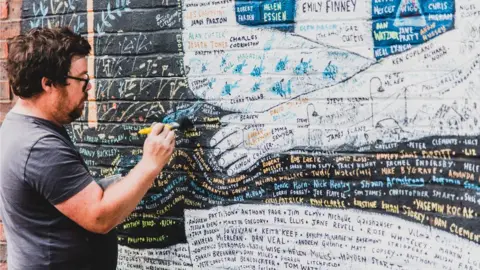 Neil McCarty David Litchfield painting his mural