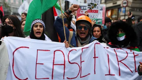 Reuters Demonstrators in central London protest in solidarity with Palestinians in Gaza