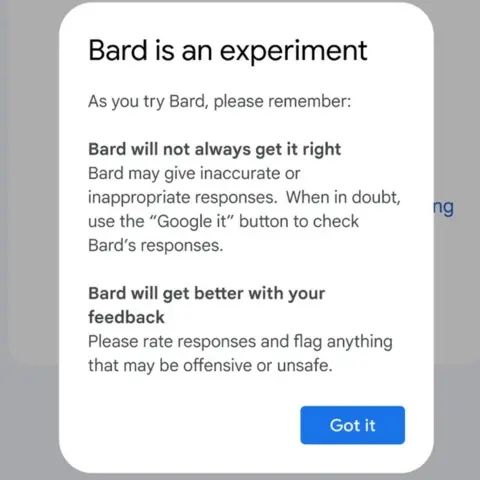 Google Screenshot reading "Bard is an experiment".