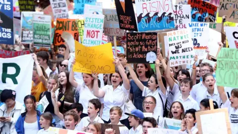 Getty Images Australian pupils hold a school strike protesting against climate change