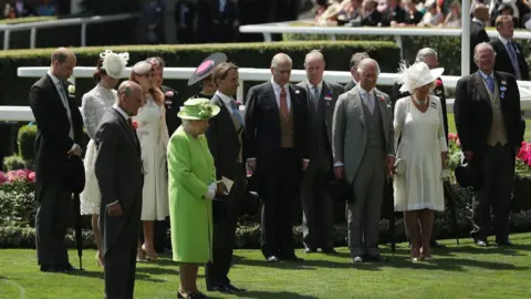 EPA The Queen, Prince Phillip, Prince Charles, Prince William, Prince Andrew the Duchess of Cambridge and The Duchess of Cornwall with their heads bowed
