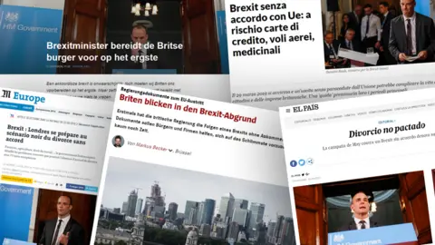 BBC Combo image of European newspapers' articles on Brexit