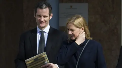 Getty Images Spain's Princess Cristina (R) and her husband, former Olympic handball player Inaki Urdangarin leave the courtroom in the Balearic School of Public Administration (EBAP) building in Palma de Mallorca, on the Spanish Balearic Island of Majorca on February 26, 2016