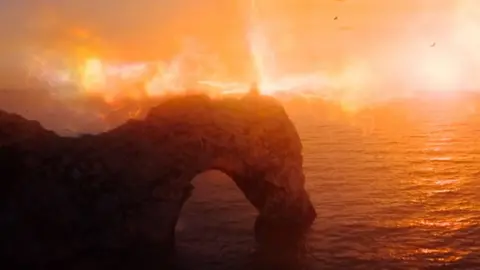 Doctor Who scene depicted at Durdle Door in Dorset