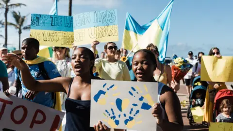 AFP A protest against Russia's invasion of Ukraine in Durban, South Africa - Sunday 6 March 2022