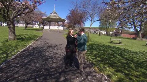 Chris and Ffion dance the waltz in Carmarthen Park