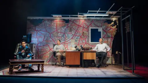 Helen Murray Karan Gill (Shazad), Kammy Darweish (Mansha) and Nicholas Khan (Raf) in Approaching Empty