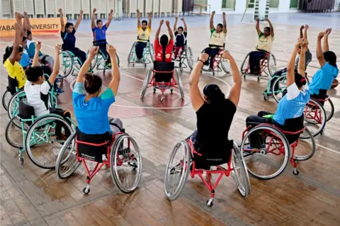 Hari Adivarekar Wheelchair basketball players practise for the Para Games