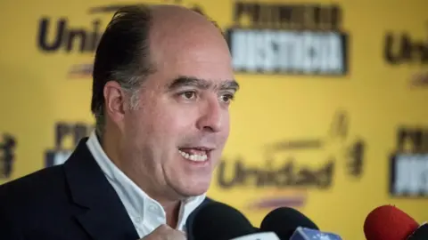 EPA President of the National Assembly Julio Borges speaks at a press conference in Caracas, Venezuela, 22 October 2017.