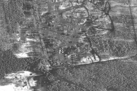 SATELLITE IMAGE 2022 MAXAR TECHNOLOGIES / EPA A handout satellite image made available by Maxar Technologies shows troop tents and housing area in Pochep, Russia