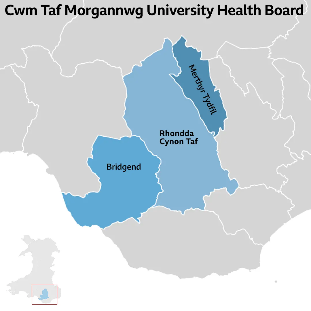 Cwm Taf Morgannwg University Health Board area map