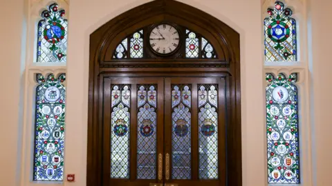 UK Parliament/Jessica Taylor Stained glass window and door