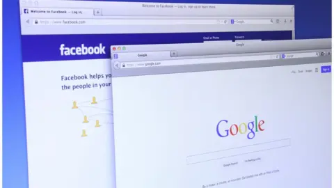 Getty Images Facebook and Google open in web browser windows