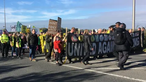 BBC protestors march