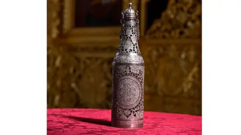 Patriarchate of Jerusalem and Buckingham Palace Silver urn containing chrism oil