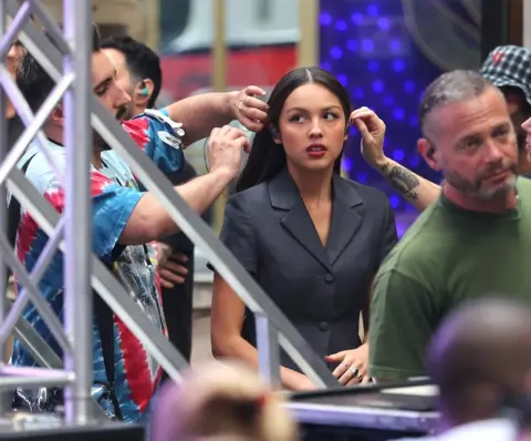 Getty Images OIivia Rodrigo prepares for a performance on NBC's Today Show, 8 September 2023