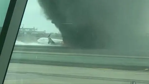 Plane on fire on the runway in Peru