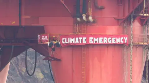 BBC Campaigners' banner on rig