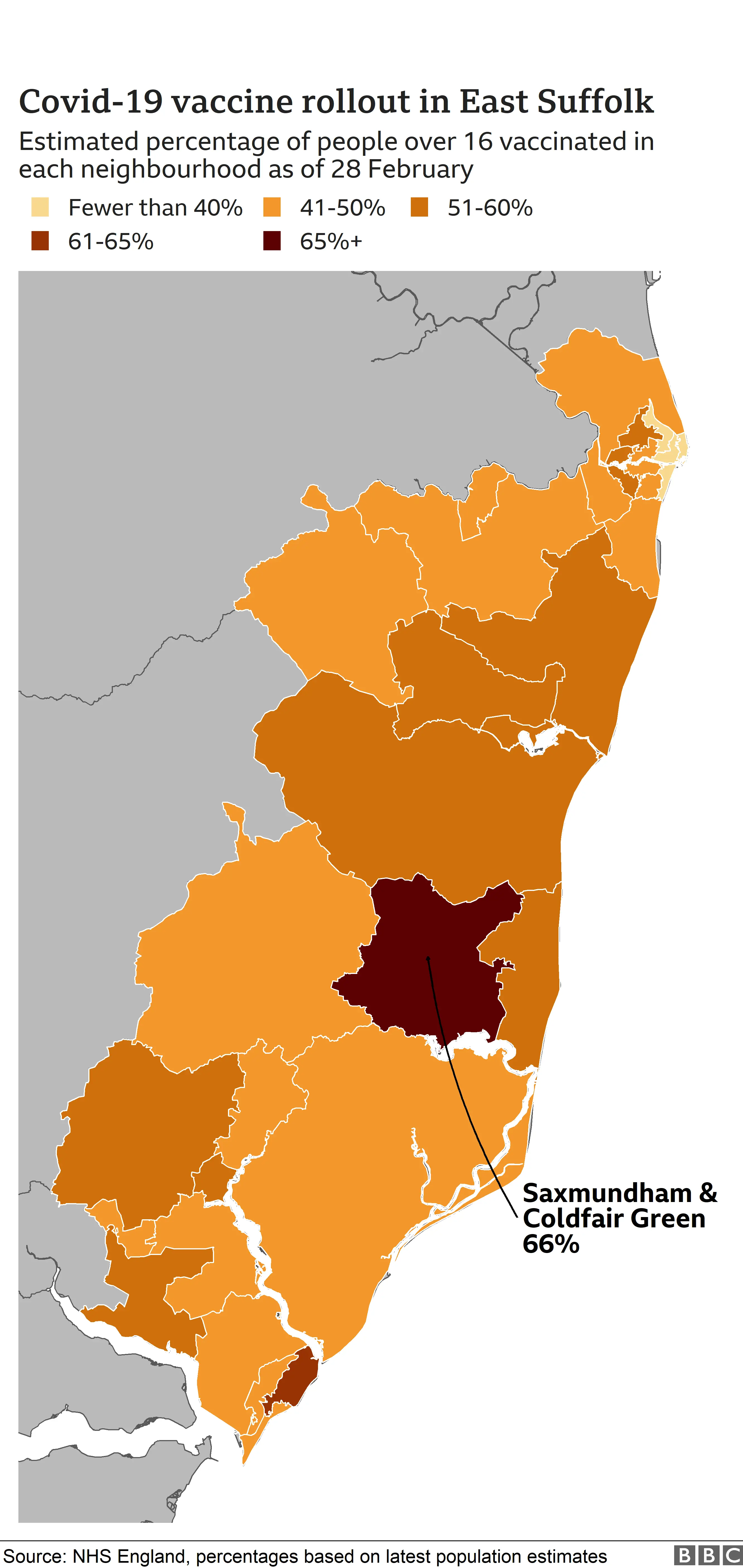 Map of coronavirus rollout across East Suffolk