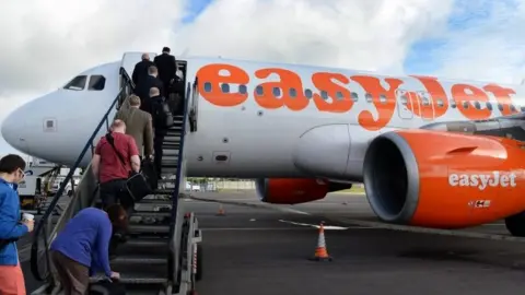 European photopress Agency People boarding an EasyJet flight