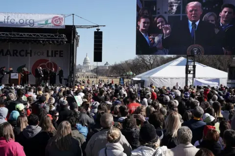 Getty Images Trump on the jumbo screen